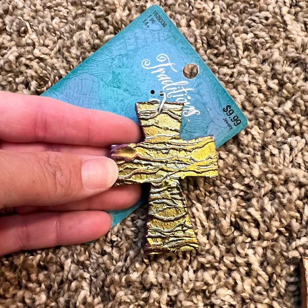 Chunky Metallic AB Pyrite Jewelry Cross